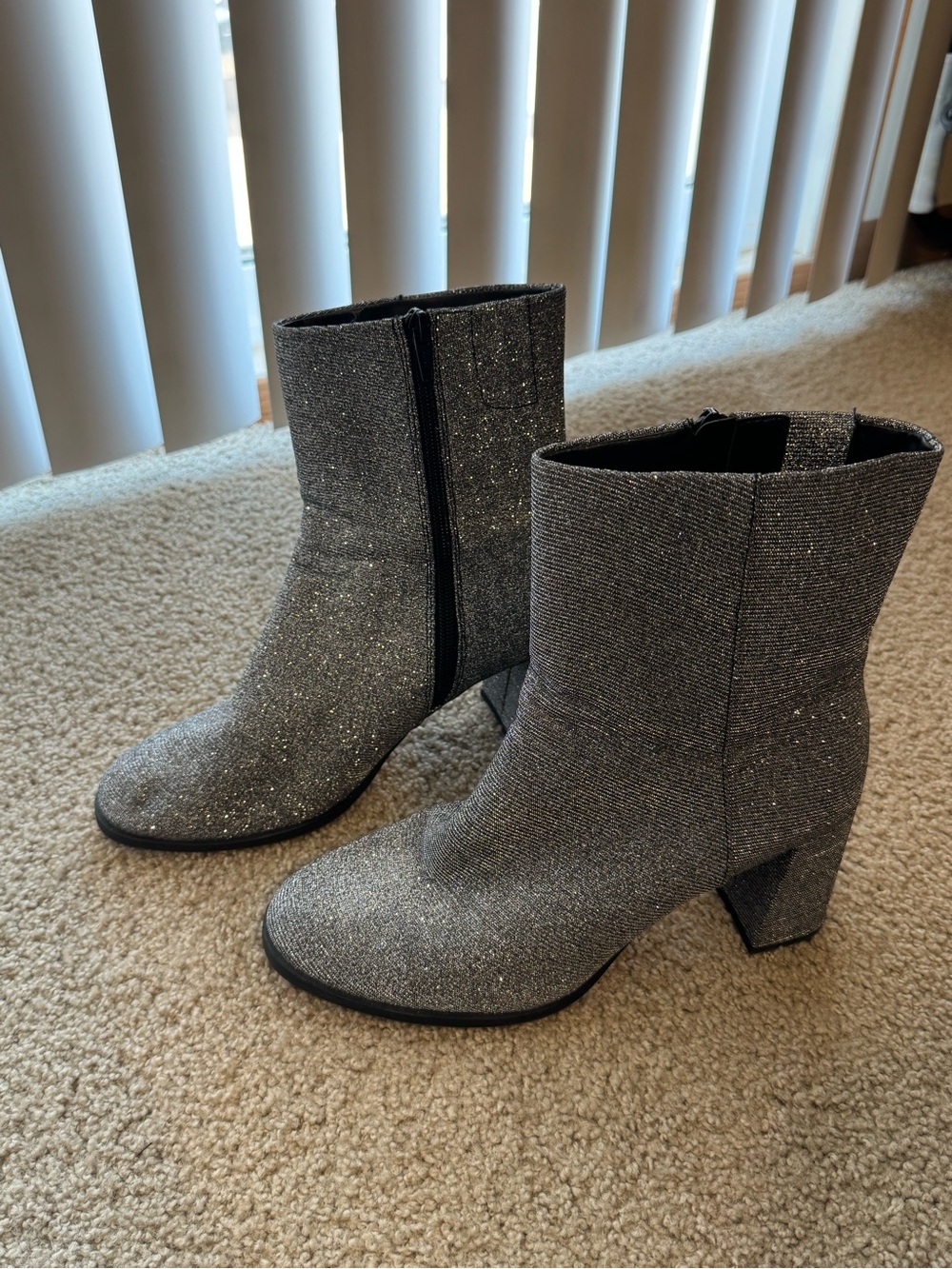 a new day Glitter Block Heel Ankle Boots - Silver